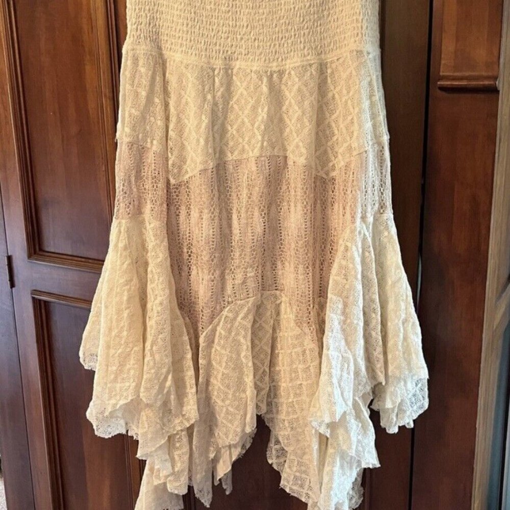 Free People Bohemian Crochet Midi Ruffle Assymetrical Skirt